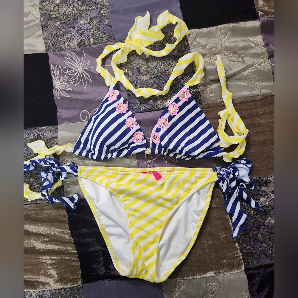 Victoria's Secret Stripe & Sequin Triangle Bikini - image 1